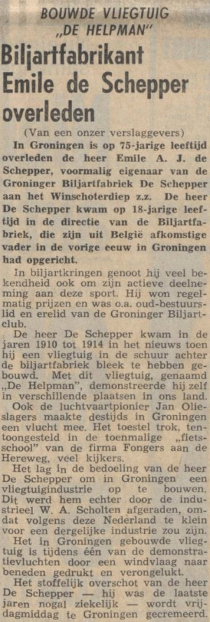 Biljartfabrikant Emile de Schepper overleden